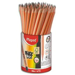 Colorpeps Pot de 72 crayons graphite Maped BLACK'PEPS - bois certifié FSC triangulaires embout gomme HB
