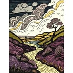 Artery8 Scottish Countryside Path with Purple Heather Extra Large XL Wall Art Poster Print