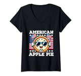 Womens American As Apple Pie USA Flag funny Cartoon pie 4th of July V-Neck T-Shirt