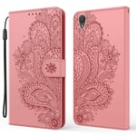 LMFULM® Case for Sony Xperia L1 G3311/G3312/G3313 (5.5 Inch) PU Leather Cover Magnetic Wallet Case Phone Protective Case Peacock Flower Print Stent Function Flip Case Pink