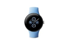 Google Montre connectée Pixel Watch 2 - Boîtier en aluminium Argent Poli Bracelet sport Bleu Azur 4G LTE