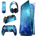 playvital Blue Nebula Full Set Skin Decal for ps5 Console Disc Edition,Sticker Vinyl Decal Cover for ps5 Controller & Charging Station & Headset & Media Remote