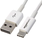 Amazon Basics - 2.0 Fast Charger Cable USB-C to USB-A , 480Mbps Speed, USB-IF Certified, for Apple iPhone 15, iPad, Samsung Galaxy, Tablets, Laptops, 1.8 m, White, Black