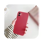 Square Frame Matte Soft Silicone Phone Case For Iphone 12 Mini 11 Pro Xs Max X Xr 6S 7 8 Plus Se 2021 Full Protection Back Cover-Camellia Red-For Iphone 6 6S