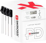 Skross - World travel adapter MUV PRO 3-stift + 1 USB snabbladdare + 1 typ C 3250 mA Vit