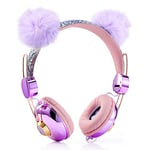 Kids Headphones Girls Boys,Wired Sparkly Headphones for Kids/School/Christmas/Birthday Gifts/Home/Travel (Purple Bear)