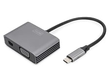 DIGITUS Adaptateur Graphique USB-C - USB-C vers Mini DisplayPort & VGA - UltraHD 4k/30Hz - DisplayPort 1.4 - Longueur de câble 20cm - Plug & Play - Gris