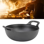 HG (25cm)Cast Iron Wok With 2 Handle Wooden Lid Frying Pan With Flat Base TD