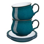 Denby - Greenwich Teacup and Saucer Set of 2 - Dishwasher, Oven, Microwave, and Freezer Safe - Great for Tea & Coffee - Green, White Ceramic Stoneware Tableware - Chip & Crack Resistant