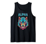 Cool Wolf Face Angry Blue Colorful Wild Alpha Wolf Tank Top