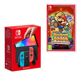 Nintendo Switch OLED & Paper Mario: The Thousand-Year Door Bundle - Neon Red & Blue, Red,Blue
