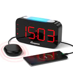 Extra Loud Alarm Clock for Heavy Sleepers, Vibrating Alarm Clock for Bedside Bedroom, Auto Dimmer Mod with 7.5’’ Large Display, 7-Color Nightlight, 2 USB Charger, Big Snooze & Battery Backup (Red)