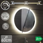 Aquamarin - Rund LED-spegel - Touchskärm - Dimbar - Anti-fog-funktion - Diameter 60 cm