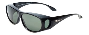 Montana Designer Fitover Sunglasses F03D in Gloss Black & Polarized G15 Green Le