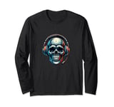 Skull With Headphones Video Gamer Graphic Long Sleeve T-Shirt