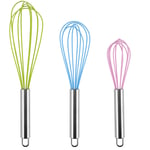 Silicone Whisk, Balloon Whisk Mini Whisk Kitchen Whisk with Stainless Grip Handle for Mixing,Baking,Whisking, Beating, Frothing & Stirring-Set of 3