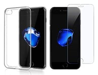 NOVAGO Compatible avec iPhone Se 2020, iPhone 8, iPhone 7-4,7'' (Coque + Film) Coque Gel transprente et Solide Anti Choc + 1 Film en Verre trempé 0.26 mm résistant (Transparent)