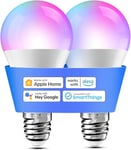 meross Smart Bulb Alexa Light Bulb E27 Works with Apple Homekit, Alexa, Google Home,Voice Control Dimmable Multicolor LED Light Bulb 9W (60W Equivalent), 2 Packs