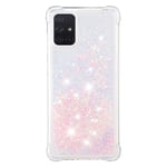 Samsung A71 Phone Case Glitter Shockproof Clear Silicone Cover Soft TPU Gel Shiny Quicksand Bling Sparkle Floating Liquid Ultra Slim Rubber Bumper Protective Case for Samsung Galaxy A71 - Light Pink