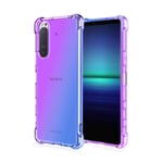 HAOTIAN Case for Sony Xperia 5 II Case, Gradient Color Ultra-Slim Crystal Clear Anti Smudge Silicone Soft Shockproof TPU + Reinforced Corners Protection Phone Cover (Purple/Blue)