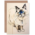 Blue Point Ragdoll Cat Sketch Mothers Day Thinking of You Blank Greeting Card