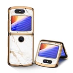 Case for Motorola Razr 5G Cases Ultra-Thin PC + 9H Tempered Glass Phone Cover for Motorola Razr 5G, Gold line white
