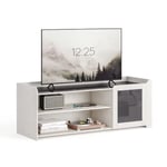 Meerveil TV Unit, TV Stand Cabinet with Modern Tempered Glass up to 55 Inch for Living Room Bedroom, W120 x H45 x D40 cm, Cream White