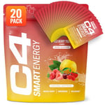 C4 Smart Energy | 20 Nootropic Powder Sachets with Brainberry, L Tyrosine + Natural Caffeine | Promotes Sharp Mental Focus + Wellbeing | Low Calorie Sugar Free Energy Drink | Red Berry Yuzu