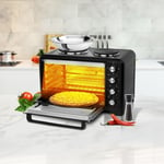 Geepas 35L Mini Oven Cooker Grill & Rotisserie With Electric Hob Double Hotplate