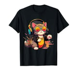 3DCute DJ Cat in Sunglasses, Funny House Cat with Headphones T-Shirt