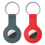 ProBien Protective Case for AirTag 2021, 2 Pack Soft Flexible Silicone Shockproof AirTag Keychain Finder Cover, Lightweight Anti-Scratch Waterproof Tracker Holder with Keyring - Pine Green+Red