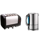 Dualit Classic 4 Slice Vario Toaster | Stainless Steel, Hand Built in The UK | Black, 40344 & Architect Kettle | 1.5 L 2.3 KW Stainless Steel Kettle with Brushed Finish| 72905