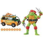 Teenage Mutant Ninja Turtles: Mutant Mayhem Pizza Fire Delivery Van. & Mutant Mayhem 4.65-Inch Raphael Basic Action Figure. Ideal present for boys 4 to 7 years