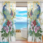 ALAZA Sheer Voile Curtains, Vintage Peacock And Rose Polyester Fabric Window Net Curtain for Bedroom Living Room Home Decoration, 2 Panels, 84 x 55 inch