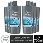 Dove Men+Care 3-in-1 Body, Face & Hair Wash Hydrating Clean Comfort 700ml, 6 Pk