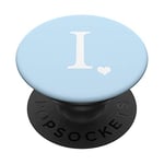White Initial Letter I Heart Monogram On Pastel Light Blue PopSockets PopGrip: Swappable Grip for Phones & Tablets