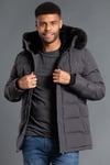 Longline Hooded Padded Jacket with Faux Fur Hood