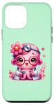 Coque pour iPhone 12 mini Fond vert avec mignon pieuvre Docteur en rose