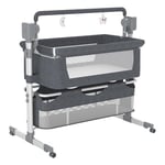 Lit d'appoint pour Bébé Lit Bébé de Cododo Convertible Multifonctionnel Portable Pliable Berceau à Balançoire pour Bébé avec Musique Bluetooth 5 Vitesses de Balancement Télécommande (Grey-1)