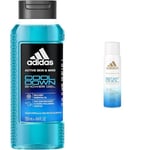 Lot Adidas - Active Skin & Mind - Gel Douche Cool Down Homme - Formule Clean & Vegan, rafraîchissant - 250 ML + Adidas - Active Skin & Mind - Déodorant Instant Cool Mixte 100 ML