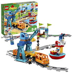 LEGO 10875 Duplo Le Train De Marchandises: Jouet Éducatif avec Rails, Son et Lumière, Grue Télécommandée, Idéal pour Les Petits Ingénieurs, Cadeau pour Enfants de 2 Ans et Plus