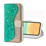Scratch Resistant Genuine Leather Case Laser Glitter Powder Crocodile Texture Horizontal Flip Leather Case, With Holder And Card Slots, for IPhone 11 (Color : Green)