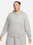 Nike Curve Club Fleece Zip Through Hoodie - Grey, Grey, Size 22-24=2X, Women