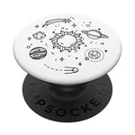 PopSockets Whimsical Space Doodle Sun Moon Planets Stars on White PopSockets PopGrip: Swappable Grip for Phones & Tablets