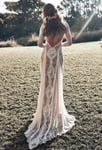 FTFTO Home Accessories Stylish Simplicity Dress Vintage Lace Backless Boho Beach Stylish Simplicity Dresses Long Sleeve Nude Lining Country Bohemian Gowns Hippie Gypsy Bride Dress Stylish Si