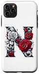 iPhone 11 Pro Max Red Rose Roses Flower Floral Design Monogram Letter N Case