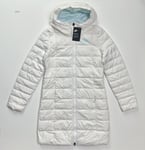 Women’s Nike Down Fill Hooded Parka Coat Jacket White Blue Size Small 854860-100