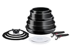 Tefal Ingenio Easy ON 13 piece Non-Stick Pan Set, 22&28 cm Frying Pans, 16&20 cm Saucepans, 24 cm Sautepan, 26 cm Wok Pan, 16&20&24 cm Glass Lids, 16&20 Hermetic Lids, 2 Removable Handles, L1599243