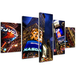 Impressions sur toile Times Square 085 tableaux modernes ville en 5 panneaux déjà montés, prêt à être accroché, 200 x 90 cm