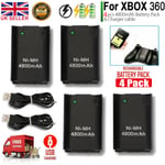 4 Pack Rechargeable Battery+USB Charger Cable for Xbox 360 Wireless Controller